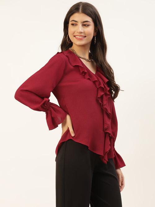 Maroon Textured Crepe Top