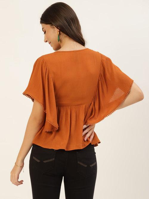 Rust Embroidered Dobby Top