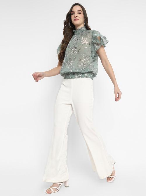 Sage Printed Chiffon Top