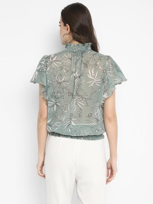 Sage Printed Chiffon Top