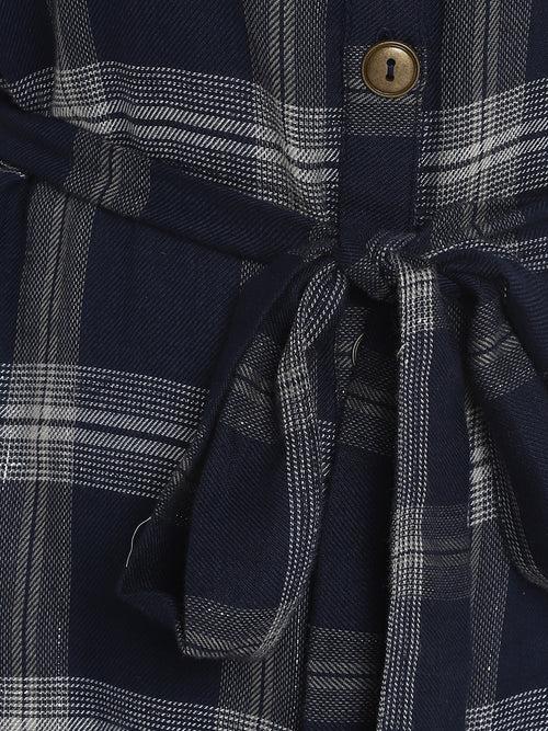 Navy Blue Plaid Checks Yarn Dyed Cotton Dress