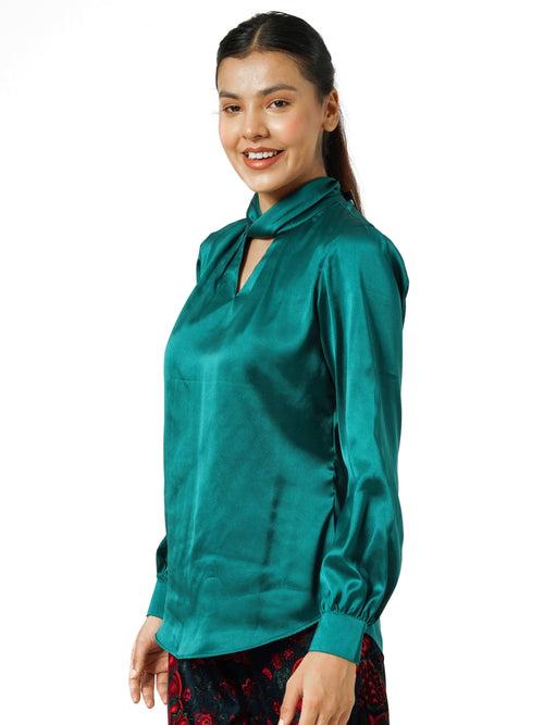 Green Solid Satin Top