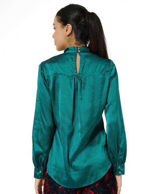 Green Solid Satin Top