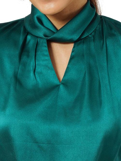 Green Solid Satin Top