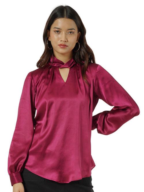 Wine Solid Satin Top