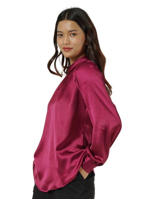 Wine Solid Satin Top