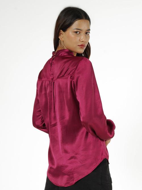 Wine Solid Satin Top