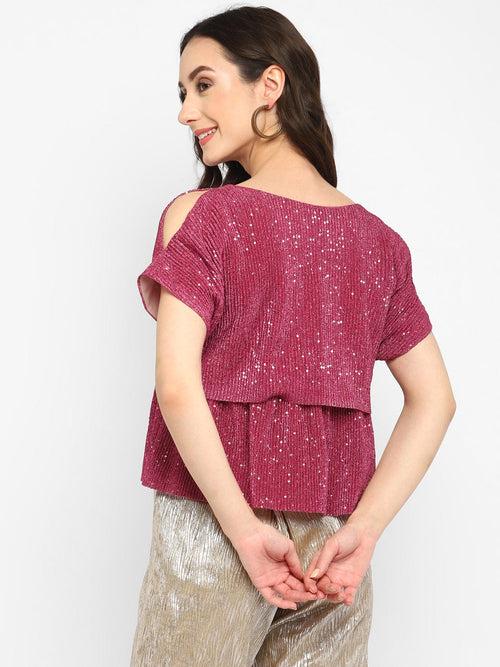 Pink Pleated Sequin Top