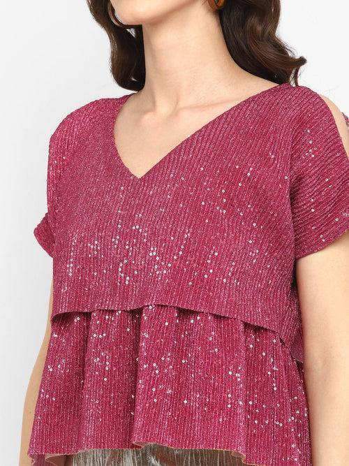 Pink Pleated Sequin Top