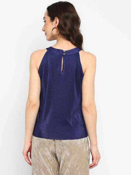 Blue Pleated Lycra Knit Top