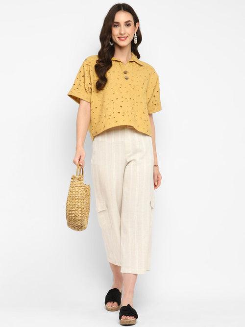 Mustard Embroidered Schiffli Crop Top