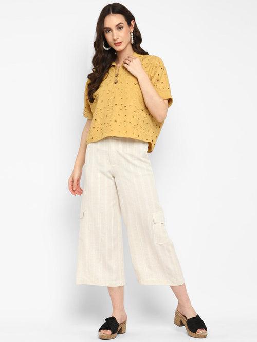 Mustard Embroidered Schiffli Crop Top