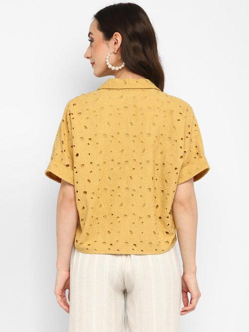 Mustard Embroidered Schiffli Crop Top