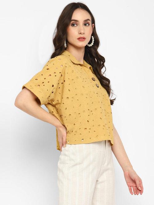 Mustard Embroidered Schiffli Crop Top