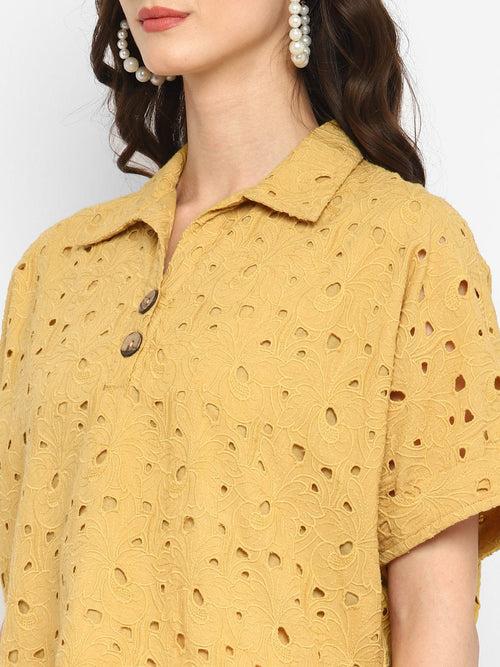 Mustard Embroidered Schiffli Crop Top