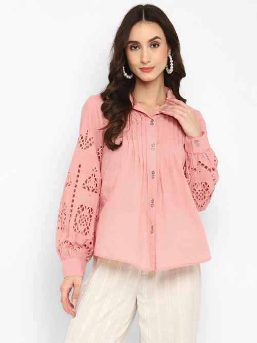 Peach Embroidered Schiffli Shirt