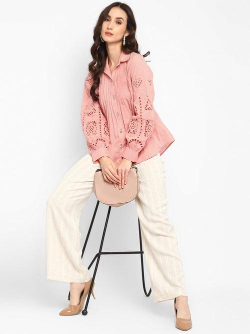 Peach Embroidered Schiffli Shirt