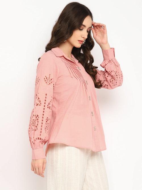 Peach Embroidered Schiffli Shirt