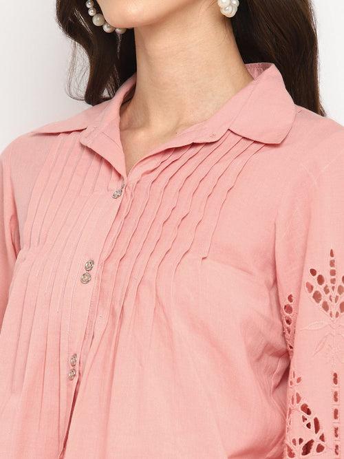 Peach Embroidered Schiffli Shirt