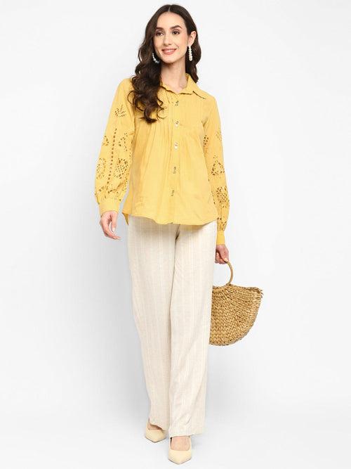 Yellow Embroidered Schiffli Shirt