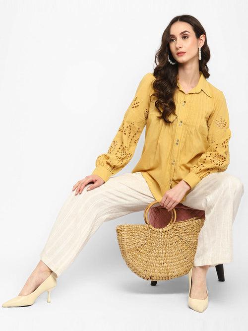 Yellow Embroidered Schiffli Shirt