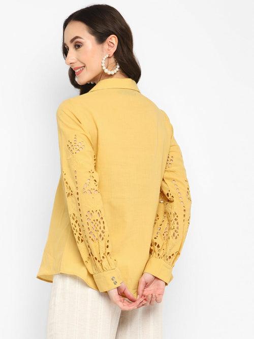 Yellow Embroidered Schiffli Shirt