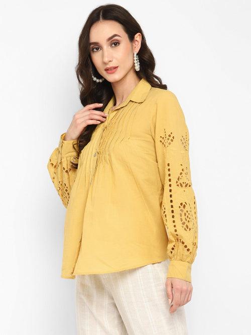 Yellow Embroidered Schiffli Shirt