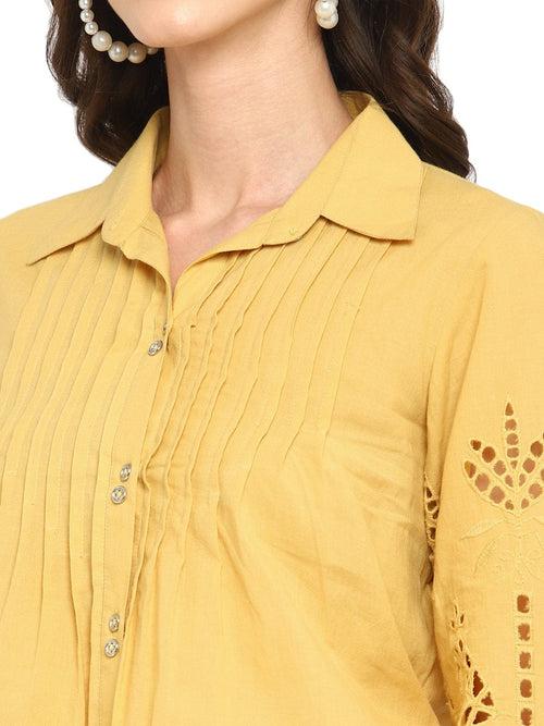 Yellow Embroidered Schiffli Shirt