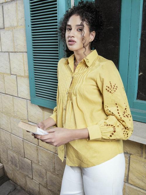 Yellow Embroidered Schiffli Shirt