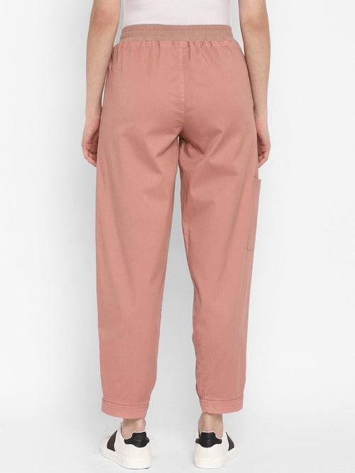 Pink Embroidered Yarn Dyed Woven Cargo Pants