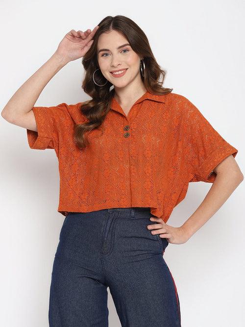 Rust Solid Crochet Crop Top