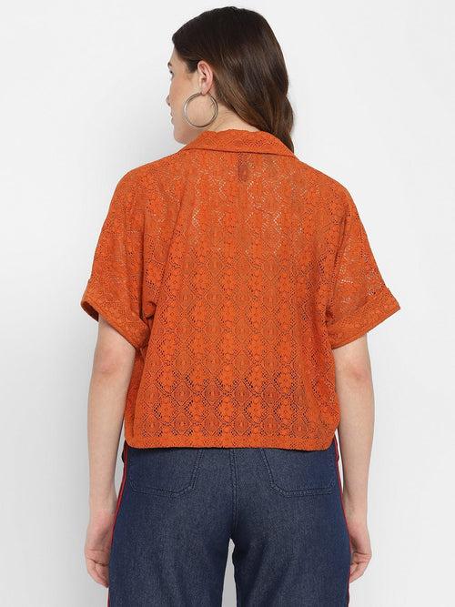 Rust Solid Crochet Crop Top