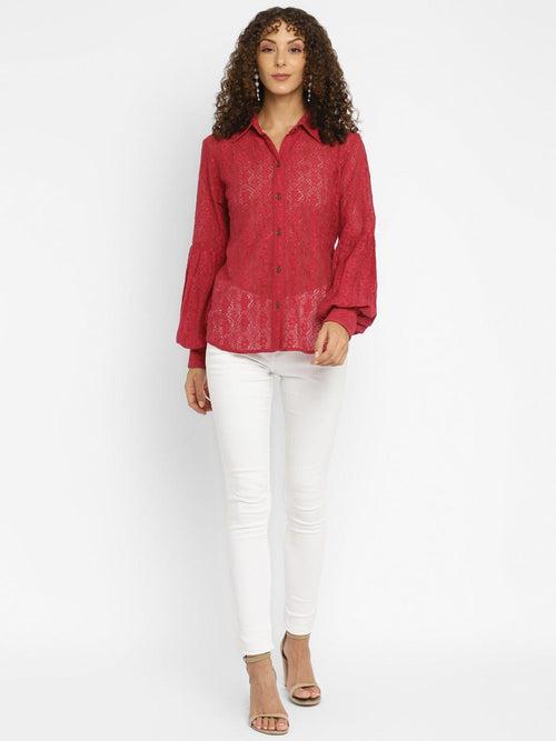 Pink Textured Crochet Shirt