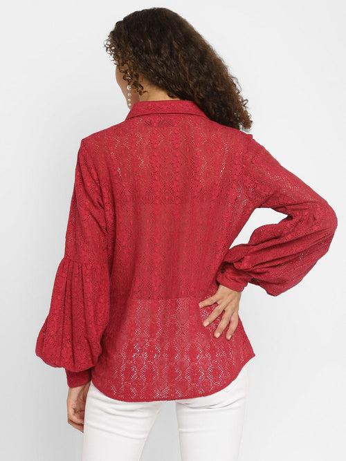 Pink Textured Crochet Shirt