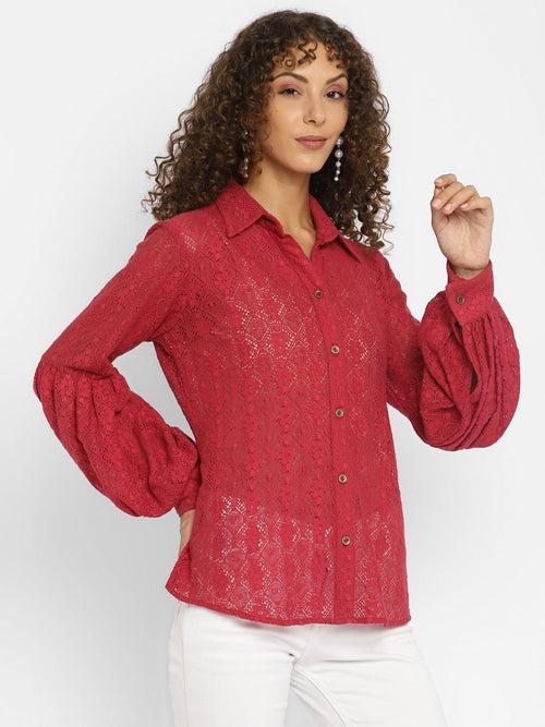 Pink Textured Crochet Shirt