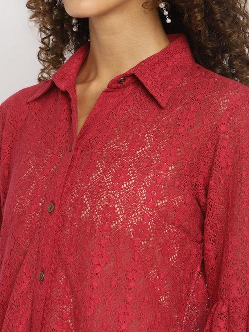 Pink Textured Crochet Shirt