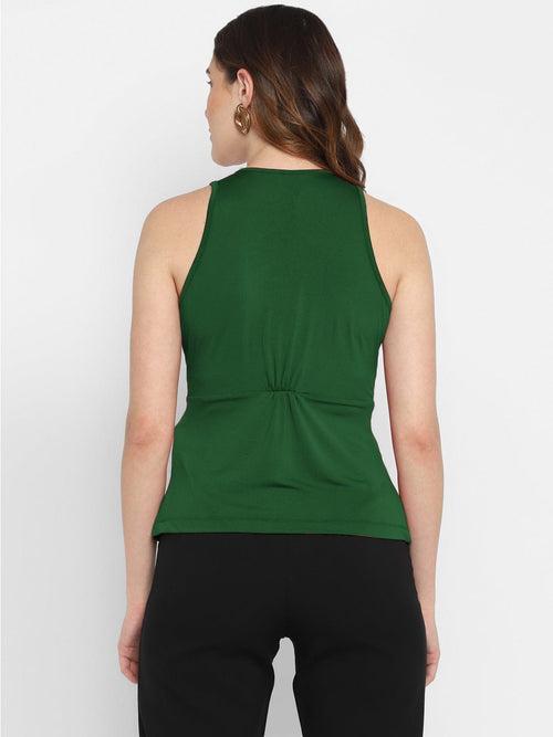 Green Solid Lycra Knit Top