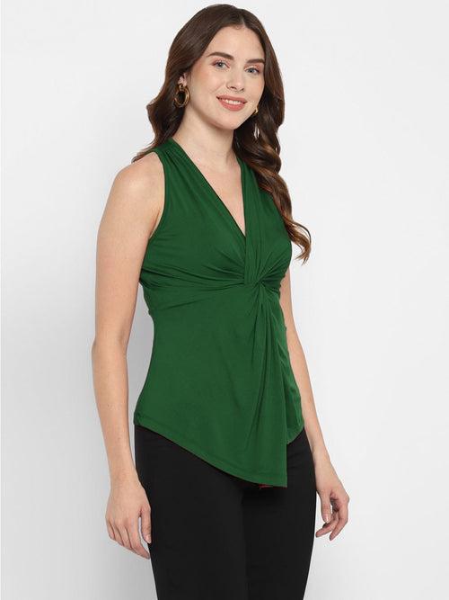 Green Solid Lycra Knit Top