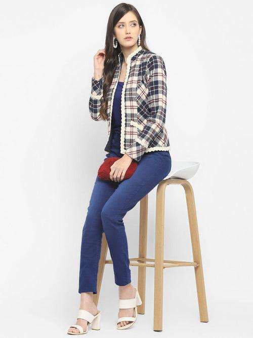 Blue Plaid Checks Yarn Dyed Woven Jacket