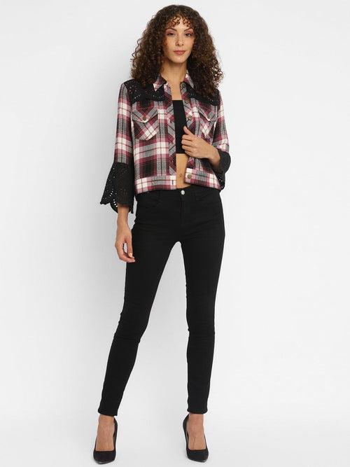 Wine Plaid Checks Yarn Dyed Cotton Jacket