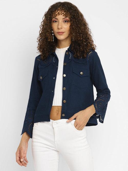 Navy Blue Embroidered Schiffli Jacket