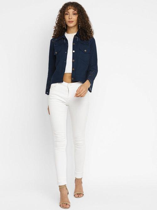 Navy Blue Embroidered Schiffli Jacket