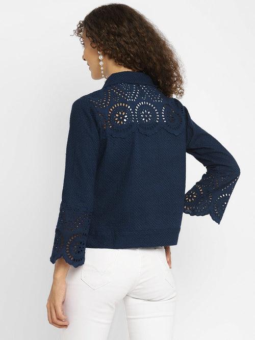 Navy Blue Embroidered Schiffli Jacket