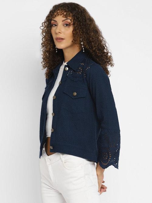 Navy Blue Embroidered Schiffli Jacket