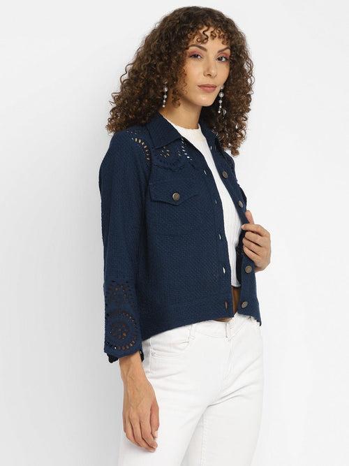 Navy Blue Embroidered Schiffli Jacket