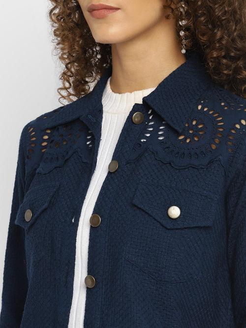 Navy Blue Embroidered Schiffli Jacket