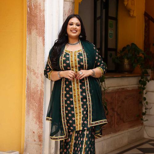 Utsah Aur Utsav - Bottle Green Cotton Sharara Set