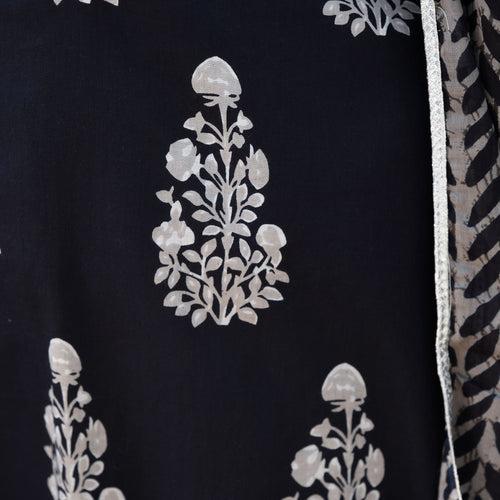 Moonlight Black Buta Cotton Kurta