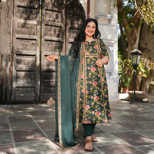 Madhur Muskan - Green Floral Cotton Kurta