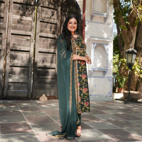 Madhur Muskan - Green Floral Cotton Kurta